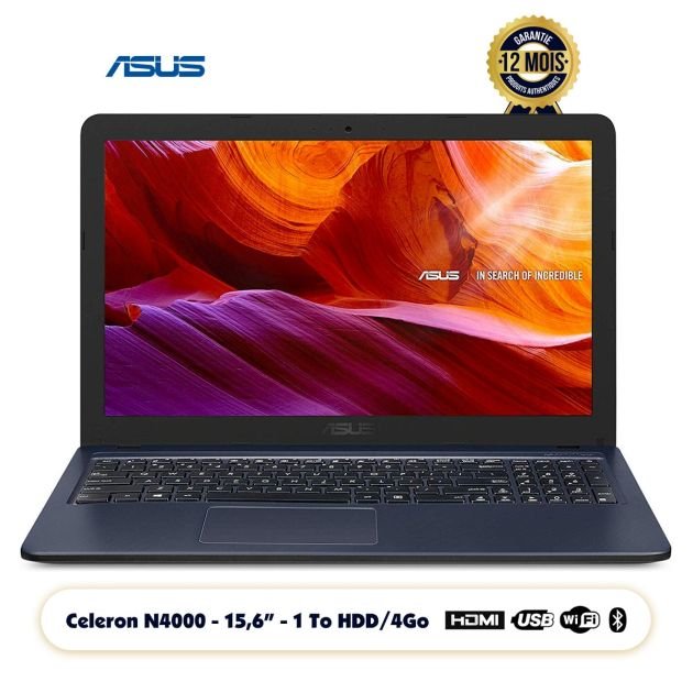 ASUS Ordinateur portable- R543MA-RB04 – 15.6″ HD – Intel Celeron N4000 – 4GB/1TB – Webcam Win 10 2019 – 06 mois