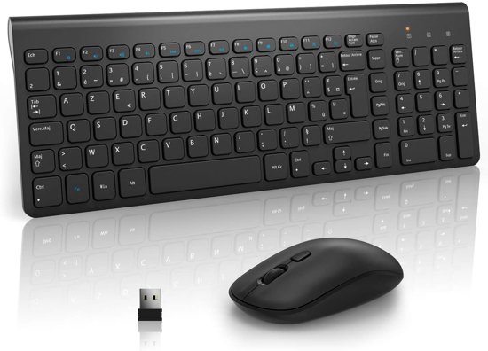 Clavier AZERTY et Souris Silencieuse de 3 DPI avec Récepteur USB Compatible avec Windows 7/8/10/XP/Vista, PC, Ordinateur Portable,