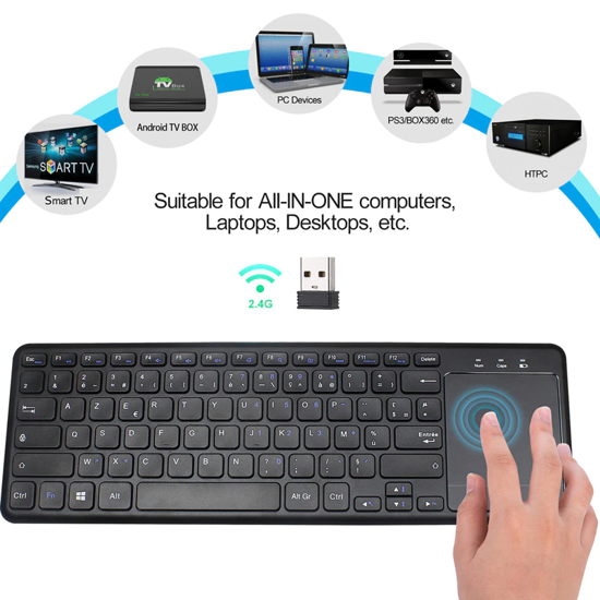 Clavier sans fil 2.4G avec pavé tactile souris 78 touches pour Ipad ordinateur portable tablette TV PC HTPC Android Windows10/8 USB