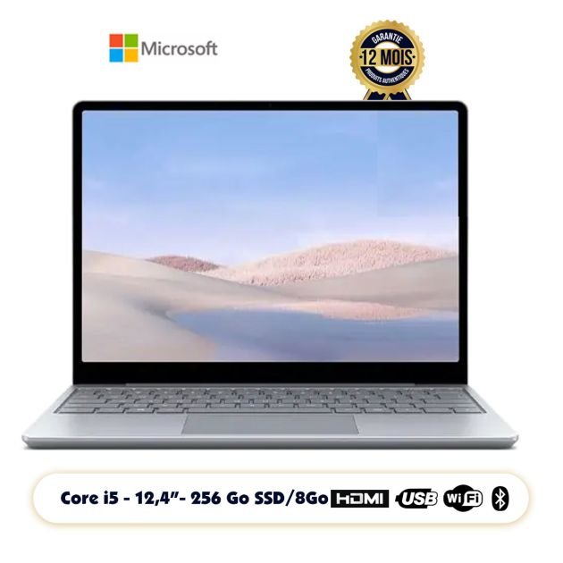 Microsoft Surface Laptop GO – Intel Core i5-1035G1- Ecran tactile PixelSense de 12,4 pouces – 8GB RAM 256GB SSD – Intel UHD Graphics – 12 mois ( Livré entre 3-5 jours )