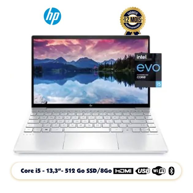 Ordinateur portable HP Envy – 13.3″ – 8GB RAM – 512GB SSD – Intel Core i5-1135G7/4.2GHz – Windows 10 – 12 mois de garantie (Livré entre 3-5 jours)