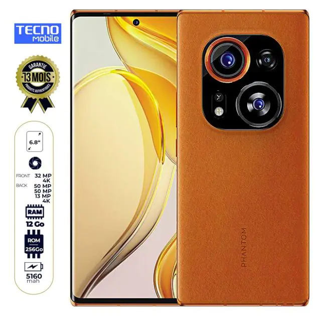 Tecno Phantom X2 Pro – (TDA8) – écran incurvé 6.8″ – 256 Go/12Go RAM – 2 SIM – 50MP+50MP+13MP 4K/32MP – 5160mAh – Garantie 13 Mois