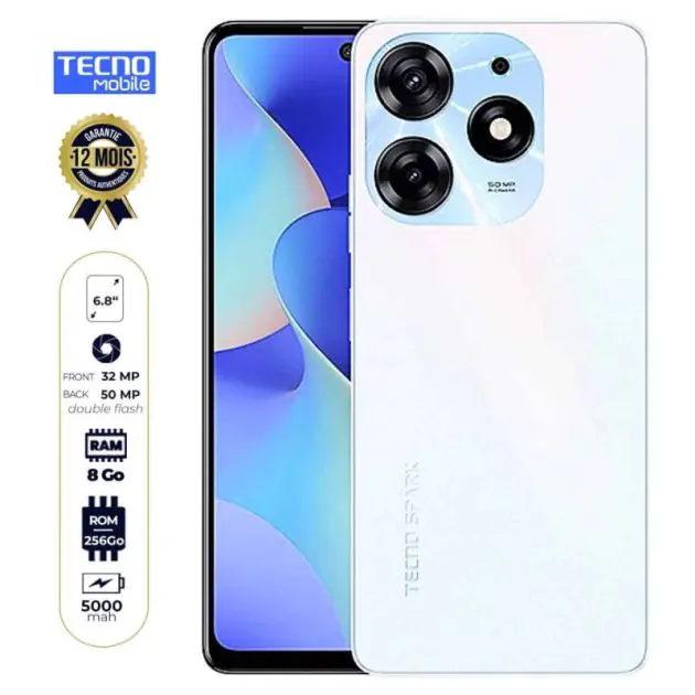 Tecno Spark 10 Pro – 256Go ROM – 8Go RAM – 6.8″ – 50MP/ 32MP – Dual Nano Sim – 5000mAh – Garantie 12 Mois